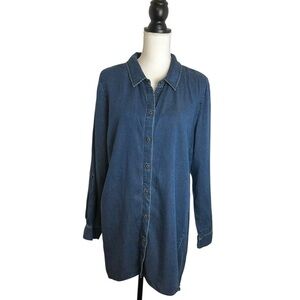 Soft Surroundings Chambray Denim Tunic Top XL Button Front Boho Equestrian